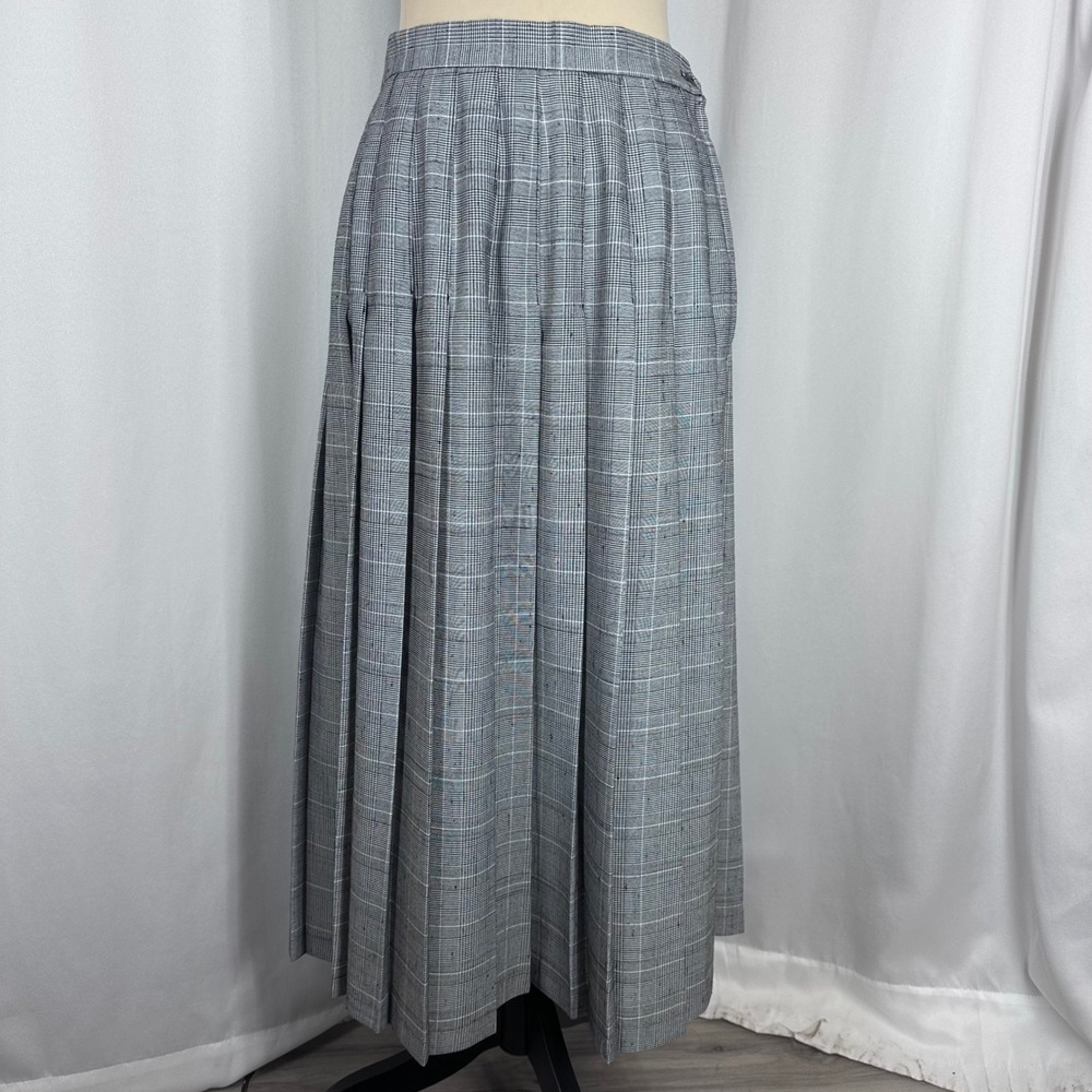 Vintage Papell Too Size 10 Gray Plaid Pleated Maxi Skirt Made in USA